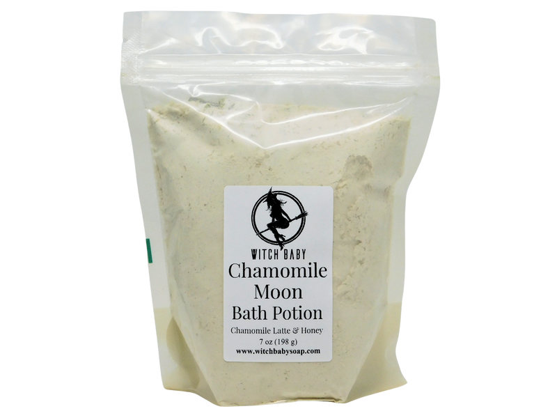 Bag of chamomile moon bath potion with brand logo on a white background