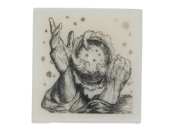 square shaped soap with a vintage illustration of two hands conjuring the universe
